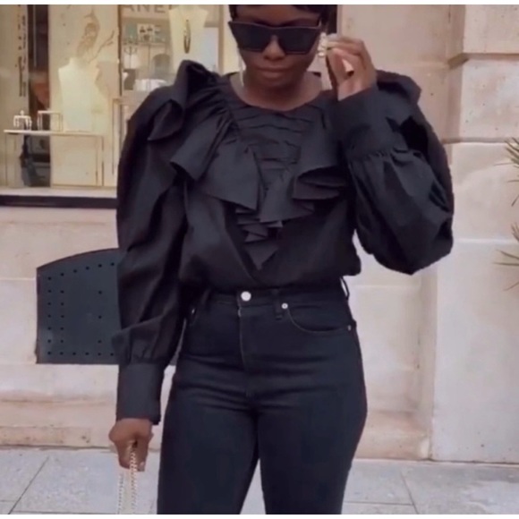 NWT ZARA ruffled poplin black shirt top - Picture 5 of 11